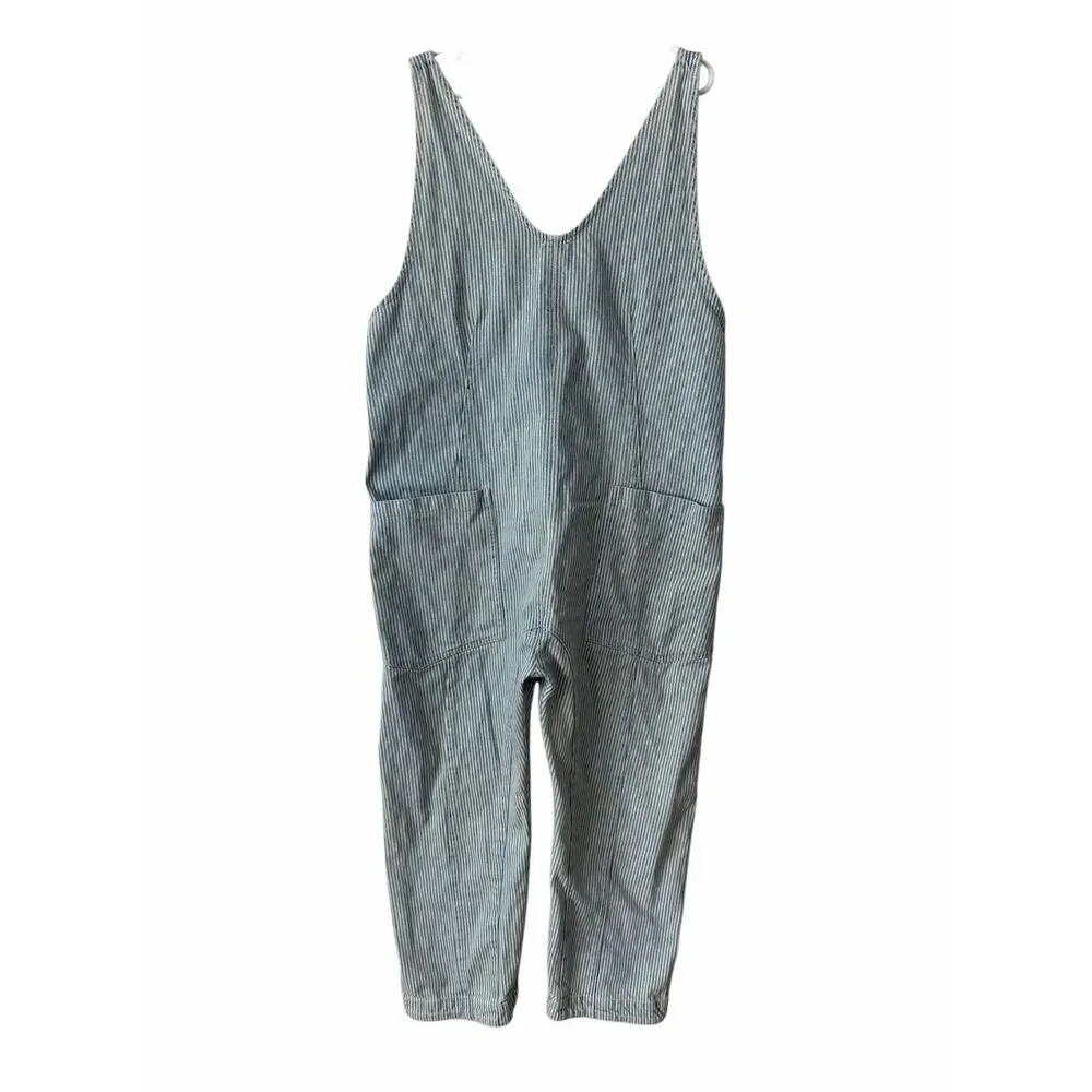 Free People We The Free Jumpsuit High Roller Light denim Stripe Blue Lagenlook B - Picture 4 of 11